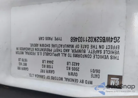 2002 Buick Regal Ls from USA, damaged, VIN 2G4WB52K021103468